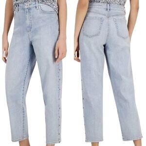 INC Denim High Rise Mom Jeans With Rivets on Legs Light Indigo - Size 2 25 - $70